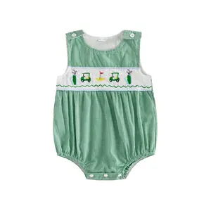 Infant Baby Boy Summer Romper Casual Golf Embroidered Plaid Sleeveless Jumpsuit 0-18 Months