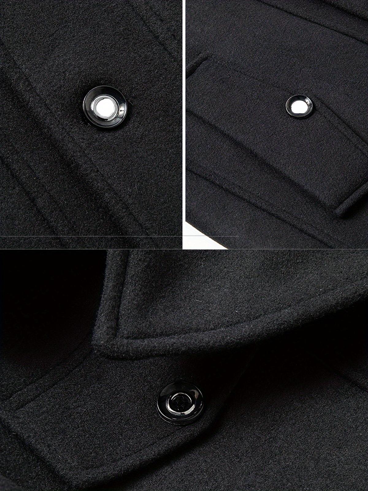 Men's wool-blend double-necked trench coat Detachable collar Single-breasted Winter tweed coat Casual warm coat Classic winter coat