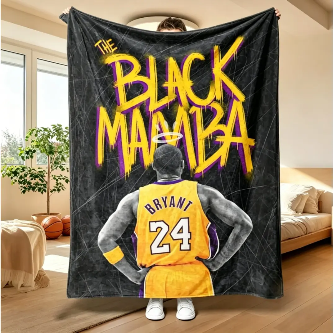 #24 Basketball Inspired Flannel Blanket, Soft Warm Cozy Mamba Pattern Fleece Throw Blanket, Lightweight Plush All Season Blanket for Adults & Kids, Sofa Bed Living Room Fan Gift