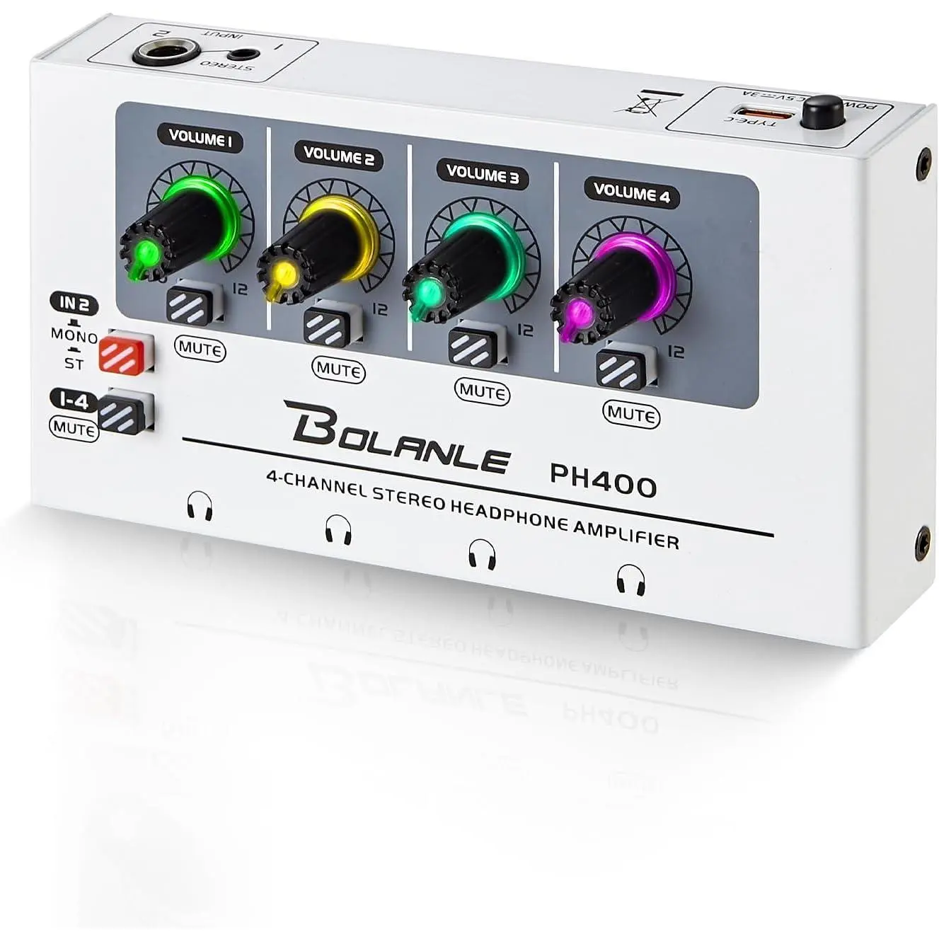 PH400 4-Channel Headphone Amplifier with High Output Power 8-Output Headphone Splitter (4x 3.5mm & 4x 6.35mm) Mono/Stereo Switch Drives up to 250Ω Headphones for Studio Band Home Recording