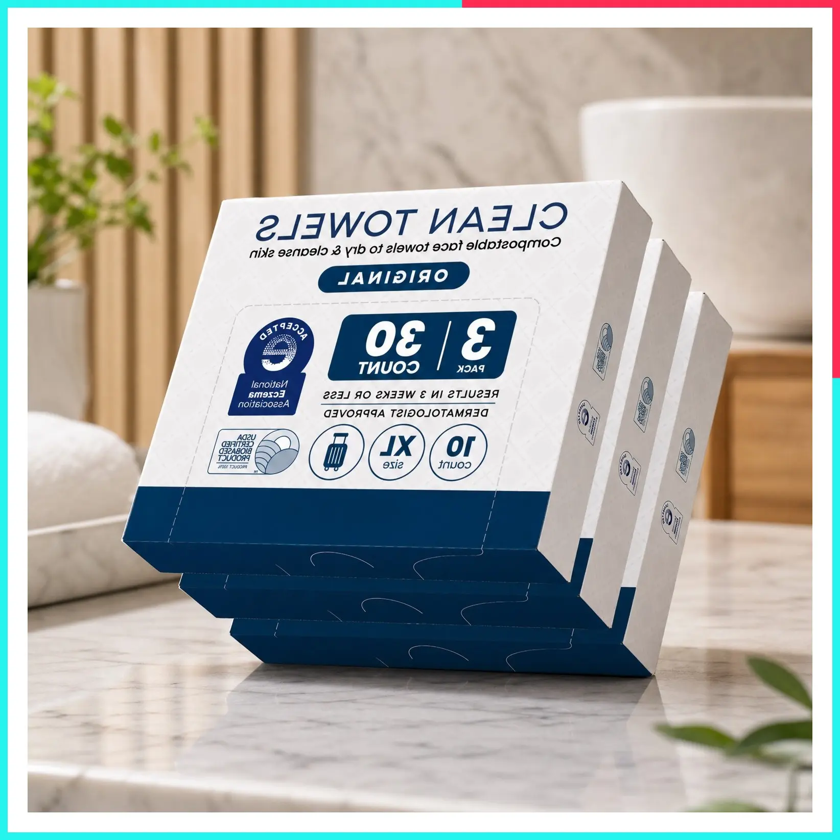 XL Disposable Face Towels, Travel Pack, 100% USDA Biobased, Eczema Association Accepted Dry Wipes, TSA-Approved Travel Essential, 3 Packs, 30 ct Total
