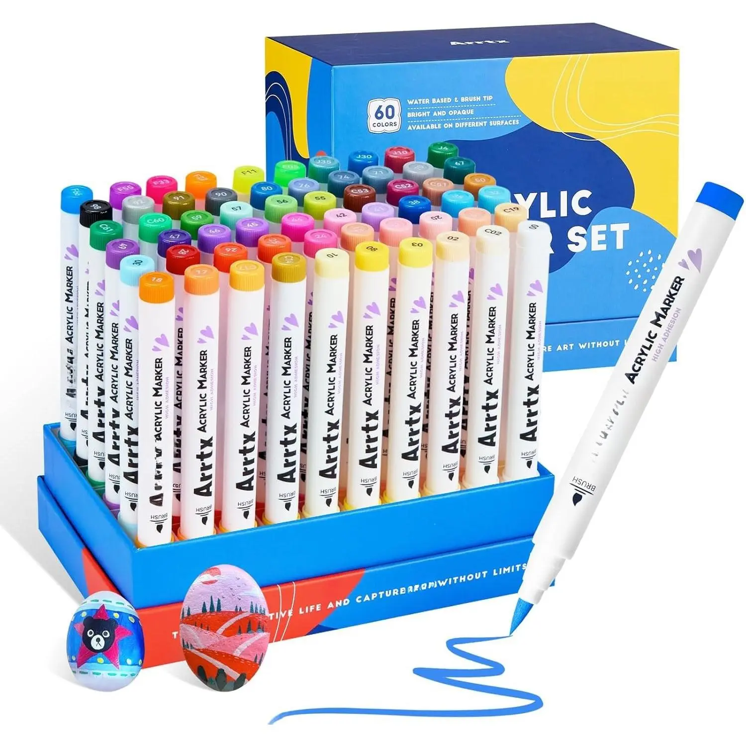 Markers  Pens 60 Colors,   Pens Brush Tip for , Canvas, Stone, Rock Painting, Ceramic Surfaces, DIY Crafts Making Art Supplies-with Neon & Metallic & Regular Color