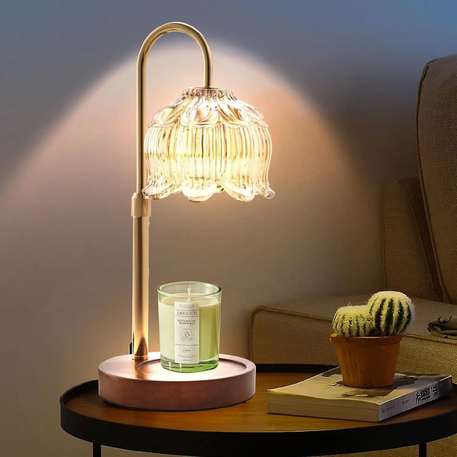 Retro Wooden-Metal Electric Fragrance Candle Warmer Lamp with 2 Bulbs, Timer, Dimmer, Light for Home, Kitchen Decor (Home & Bathroom Supplies)