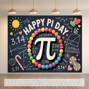 Pi Day 2D Flat Banner, Single-Sided Polyester Backdrop with Metal Grommets, Chalkboard Style Math Party Decoration, Indoor Outdoor Event Banner, Classroom Celebration Photo Background