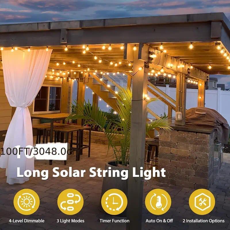 100FT/200FT Solar String Lights Outdoor With Remote, Dimmable Solar String Lights For Outside With Shatterproof Bulbs, G40 LED Patio Lights String Solar Powered, Hanging Lights For Yard Decor, Halloween, Christmas Decoration 100FT/200FT Solar String Lights Outdoor With Remote, Dimmable Solar String Lights For Outside With Shatterproof Bulbs, G40 LED Patio Lights String Solar Powered, Hanging Lights For Yard Decor, Halloween, Christmas Decoration