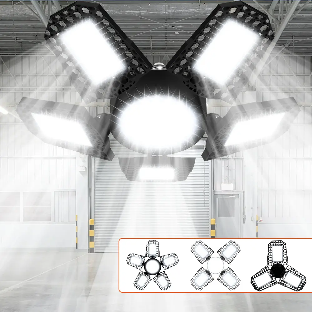 E27 LED Deformable Garage Light, Warehouse Lights with 3/4/5 Adjustable Panels 100-277V Parking Lot Workshop UFO High Bay Lamp Indoor NO Flicker Energy Saving Eye Protection Factory Shop Basements Commercial Lighting Warm/Cool White 108/216leds