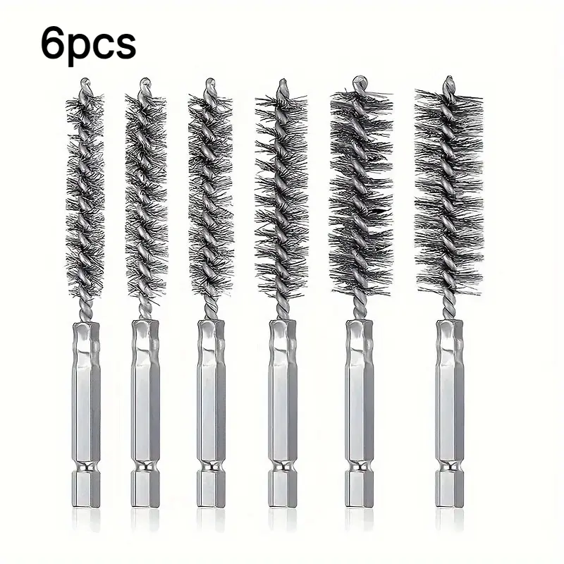 6pcs Stainless Steel Wire Pipe Brush Multi-Specification Wire Brush Deburring and Rust Removal Brush Polishing Inner Hole Grinding Brush