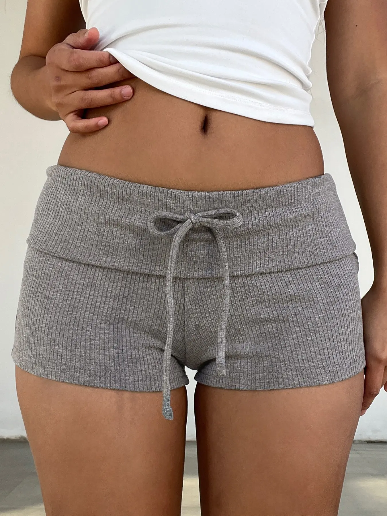 Women's Knit Mini Casual Fashionable Shorts, Casual Summer Low Waist Tie Front, Comfortable Basic Design, Perfect for Daily Wear