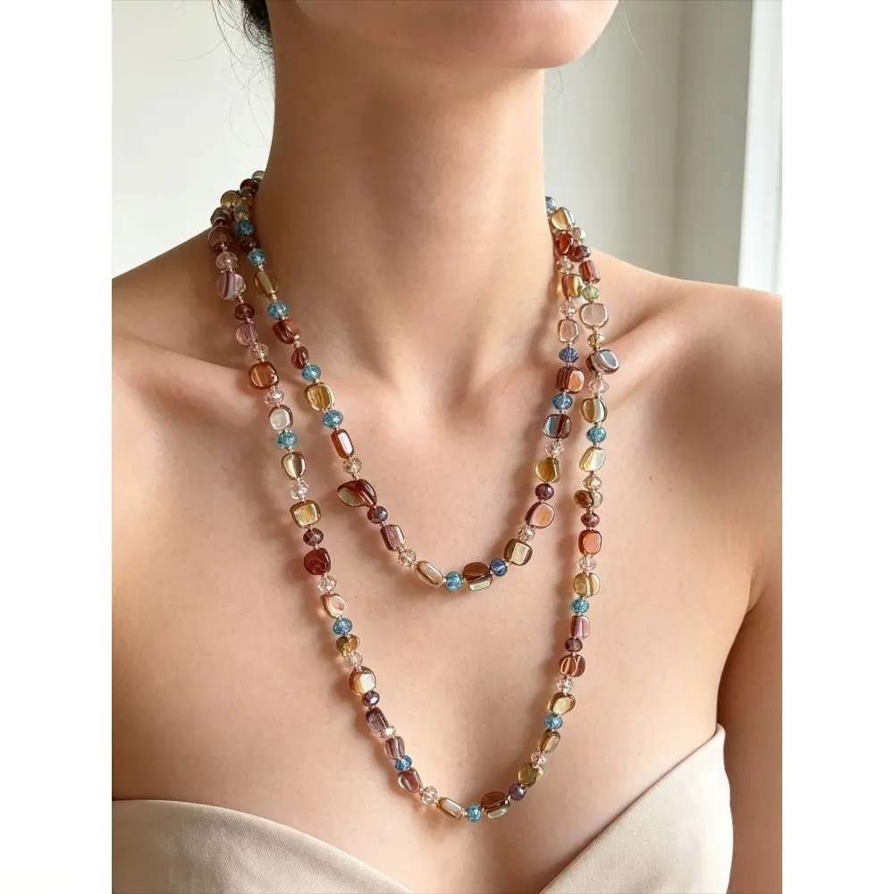 Women's Bohemian Colorful Shell Beaded Long Chain Necklace, Women's Fashion Beaded Splice Jewelry with Body-Lengthening Effect, Ideal for Beach Trip, Sweater Matching, Daily Wear, Natural Shells, Freeform Look, Seaside, Casual, Ethnic, Exclusive Uniquenes