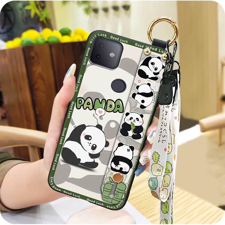 Wrist Strap Durable Phone Case For TCL T-Mobile Revvl 4Plus Kickstand protective Wristband Soft case Back Cover panda Silicone Waterproof ring Dirt-resistant Cartoon Anti-knock