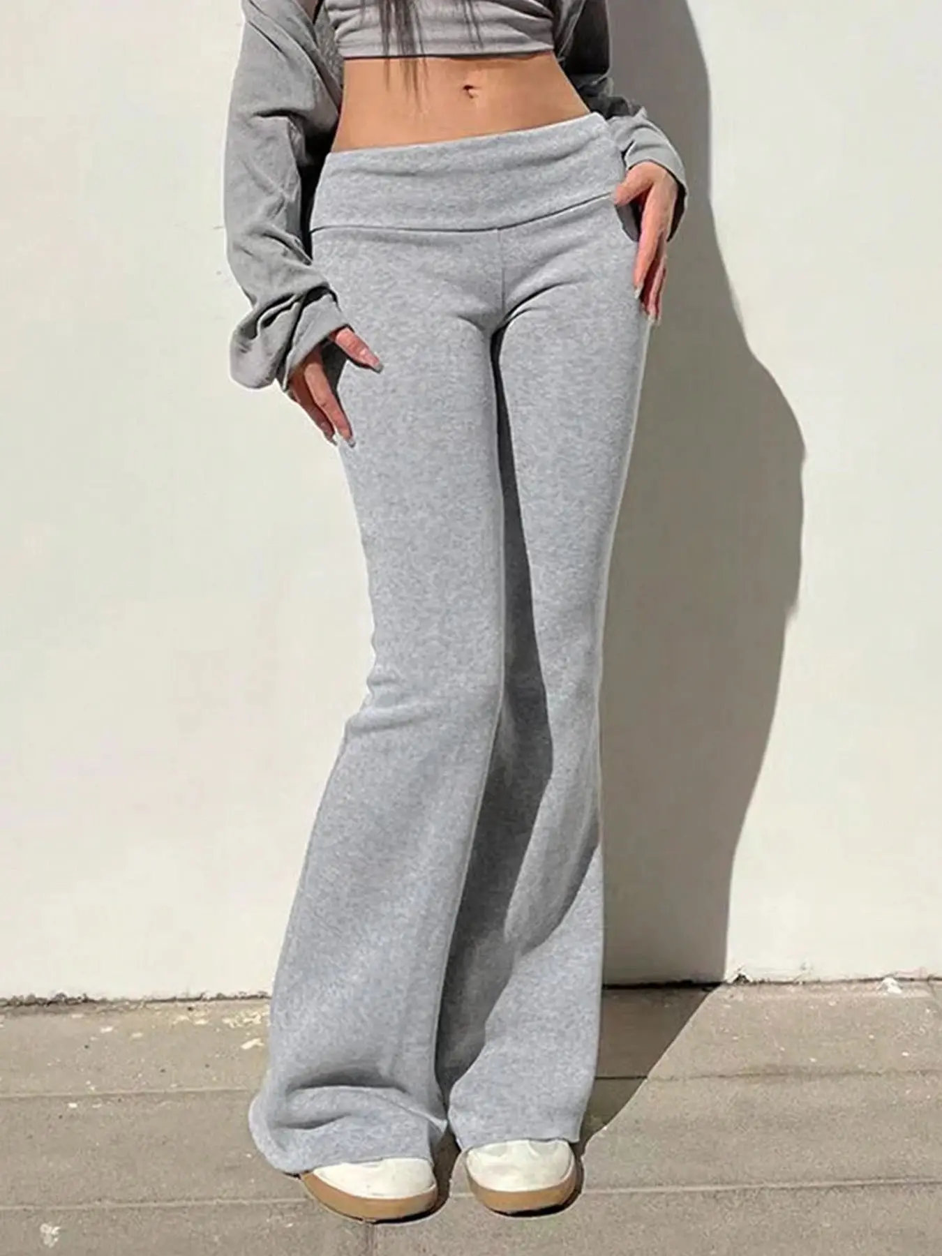 American Style Low Waist Flare Sweatpants, Textured Fabric, Slimming Design, Bell Bottoms, Casual Y2K Look, All Seasons