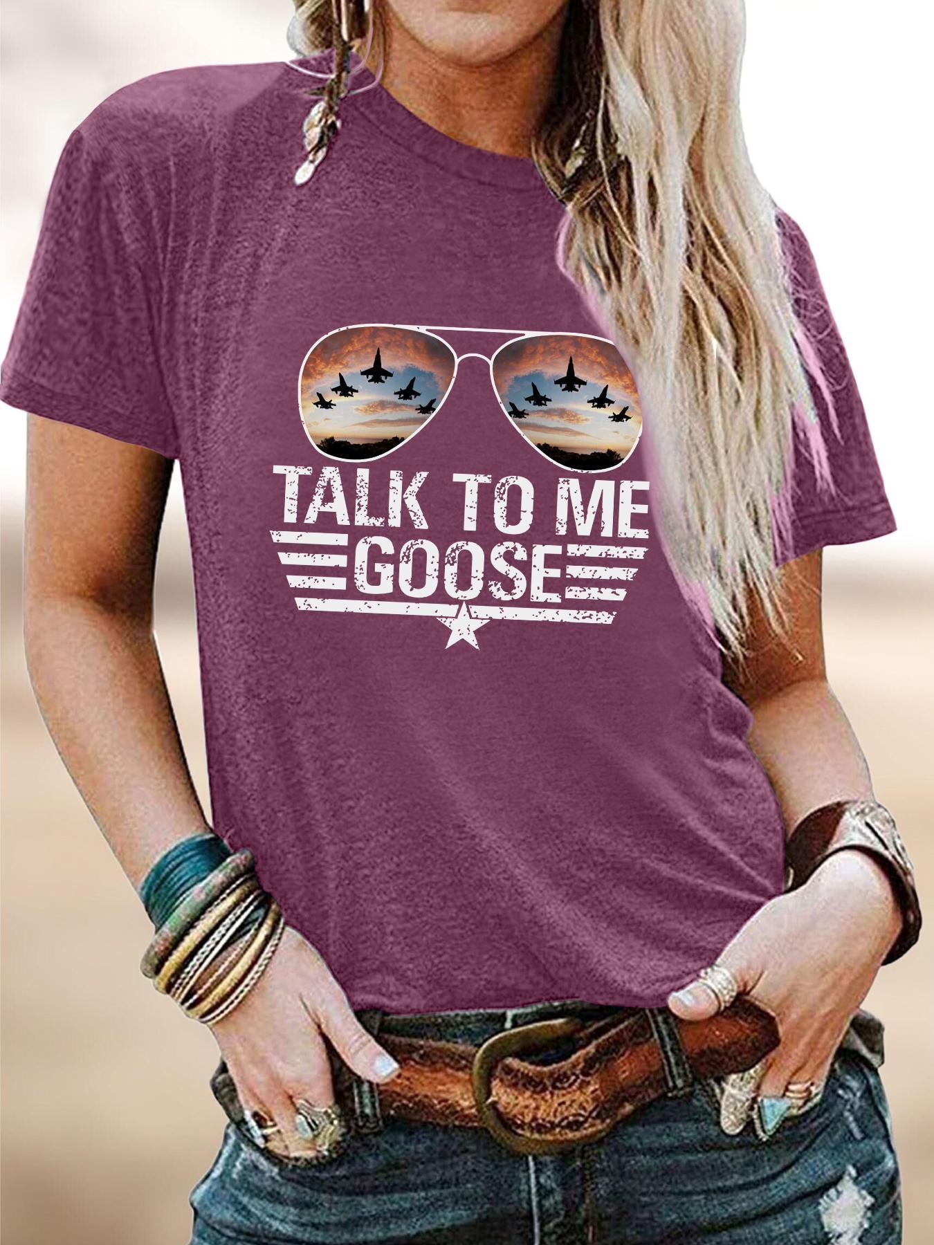 Women's Letter & Sunglasses Print Round Neck Tee, Fashion Casual Streetwear Crew Neck Short Sleeve T-Shirt for Summer, Women's Clothes for Daily Wear