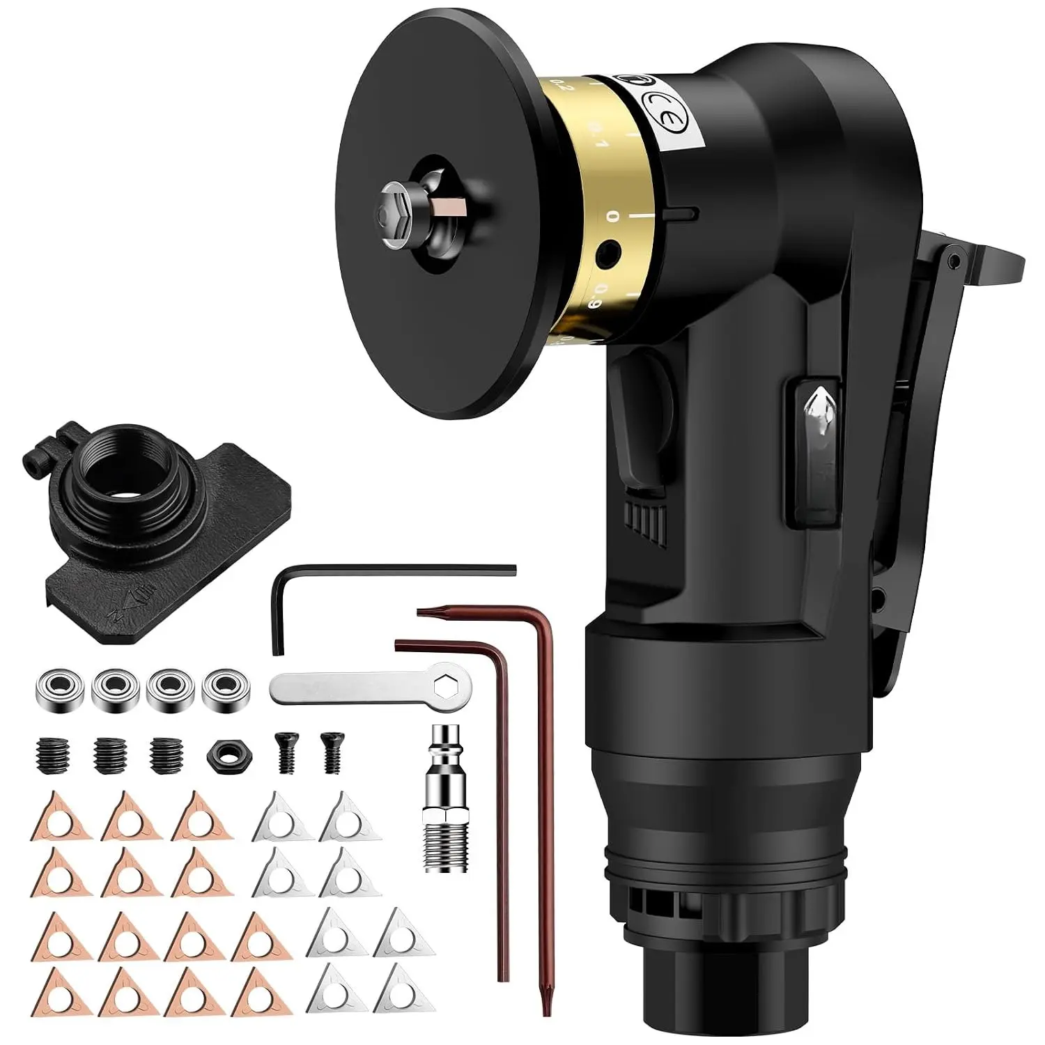 Upgraded Air Chamfer Tool with Straight Guide Plate Mini Pneumatic Chamfering Machine 30000RPM 45°Pneumatic Beveling Machine 0.1-0.9mm Depth Adjust with 1/4 Inch Air Inlet for Metal -Black