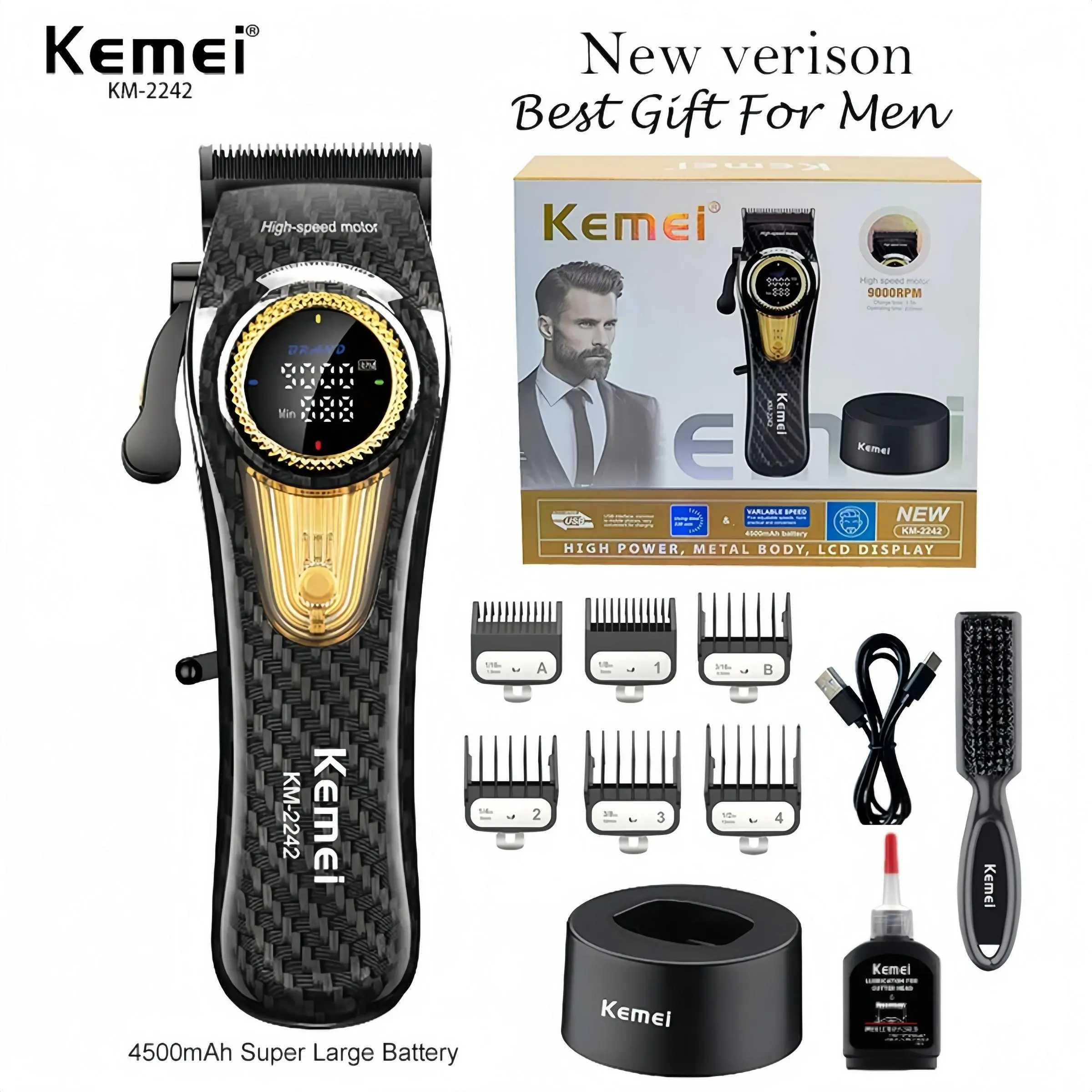 Professional Cordless Hair Clipper Km-2242, High Power Electric Trimmer, Rechargeable Barber Machine for Salon Use, Durable Design
