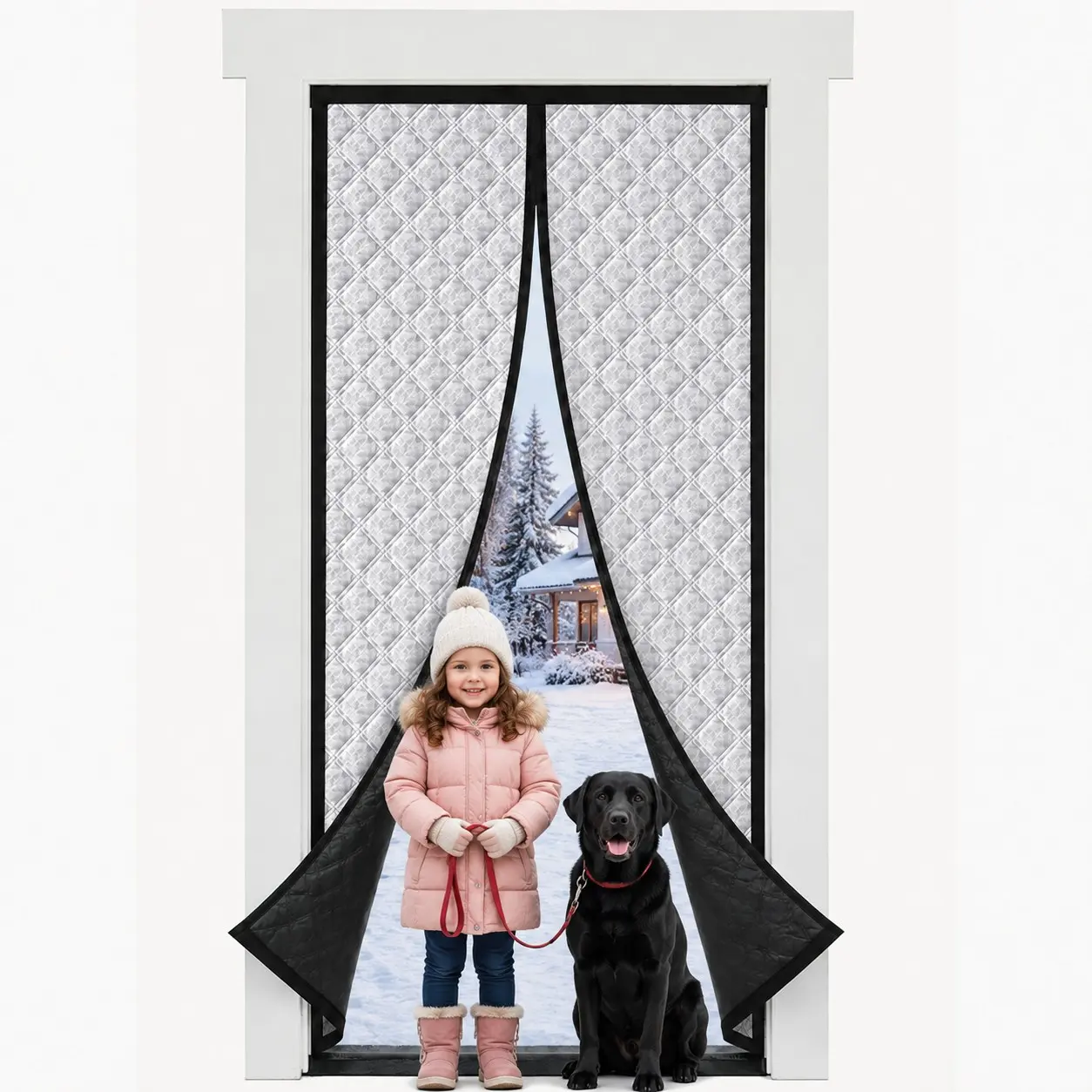 Cold Drafts Around Your Door? Try This Thick Silver Quilted Insulated Door Curtain with Easy Self-Adhesive Installation