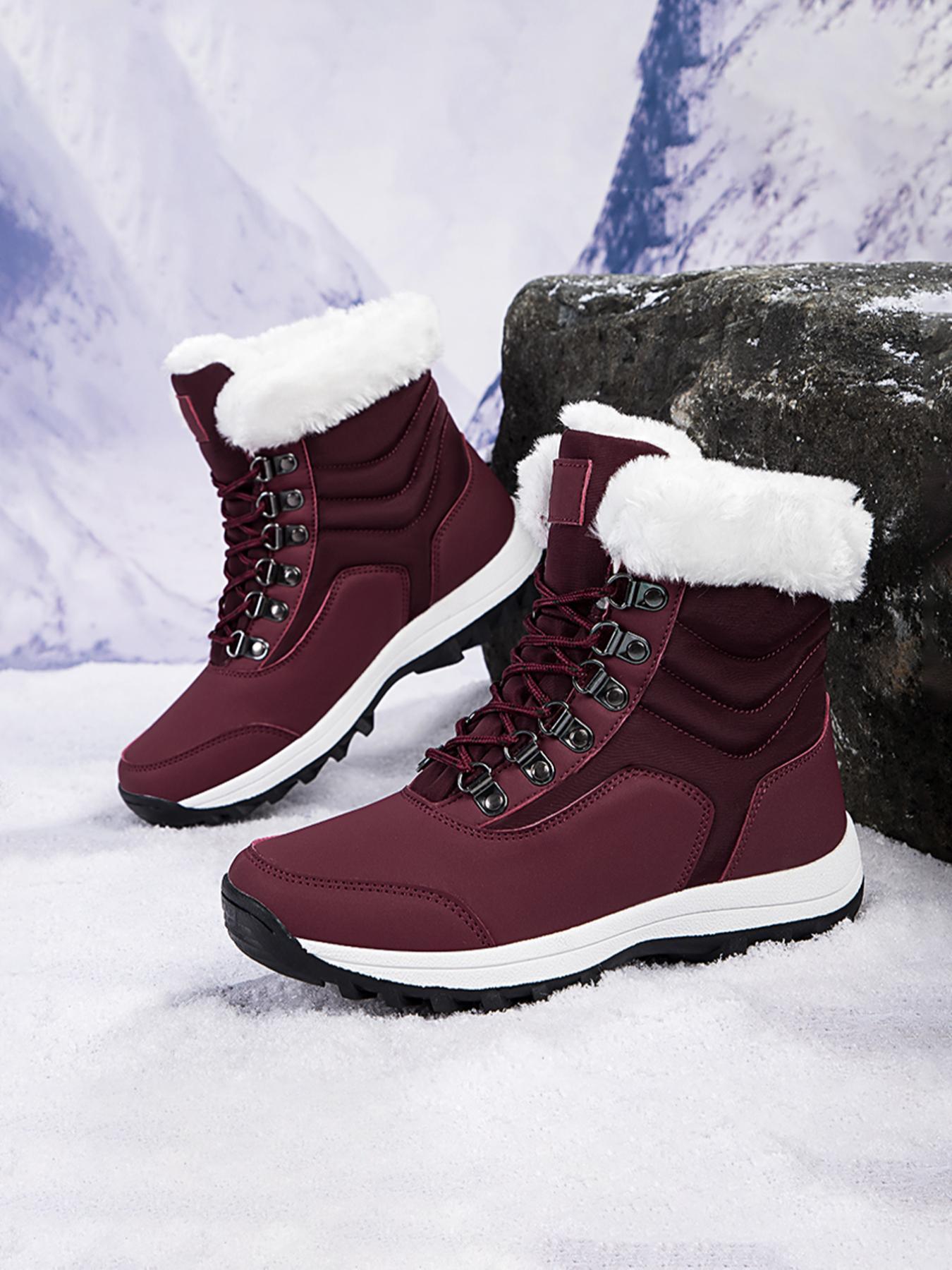 Women's High-Top Lace-Up Hiking Boots, Trekking Shoes, Durable Outdoor Snow Boots with Fleece Lining, Fashionable and Comfortable for Daily Wear and Outdoor Activities, Christmas Gift, Casual Hiking Shoes