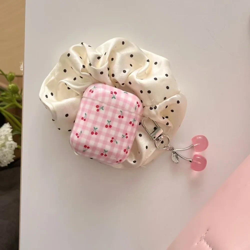 Cute Pink Plaid Cherry AirPods Case – Soft Shockproof Protective Cover, Durable Anti-Drop Shell for AirPods 1/2/3/4/Pro/Pro 2