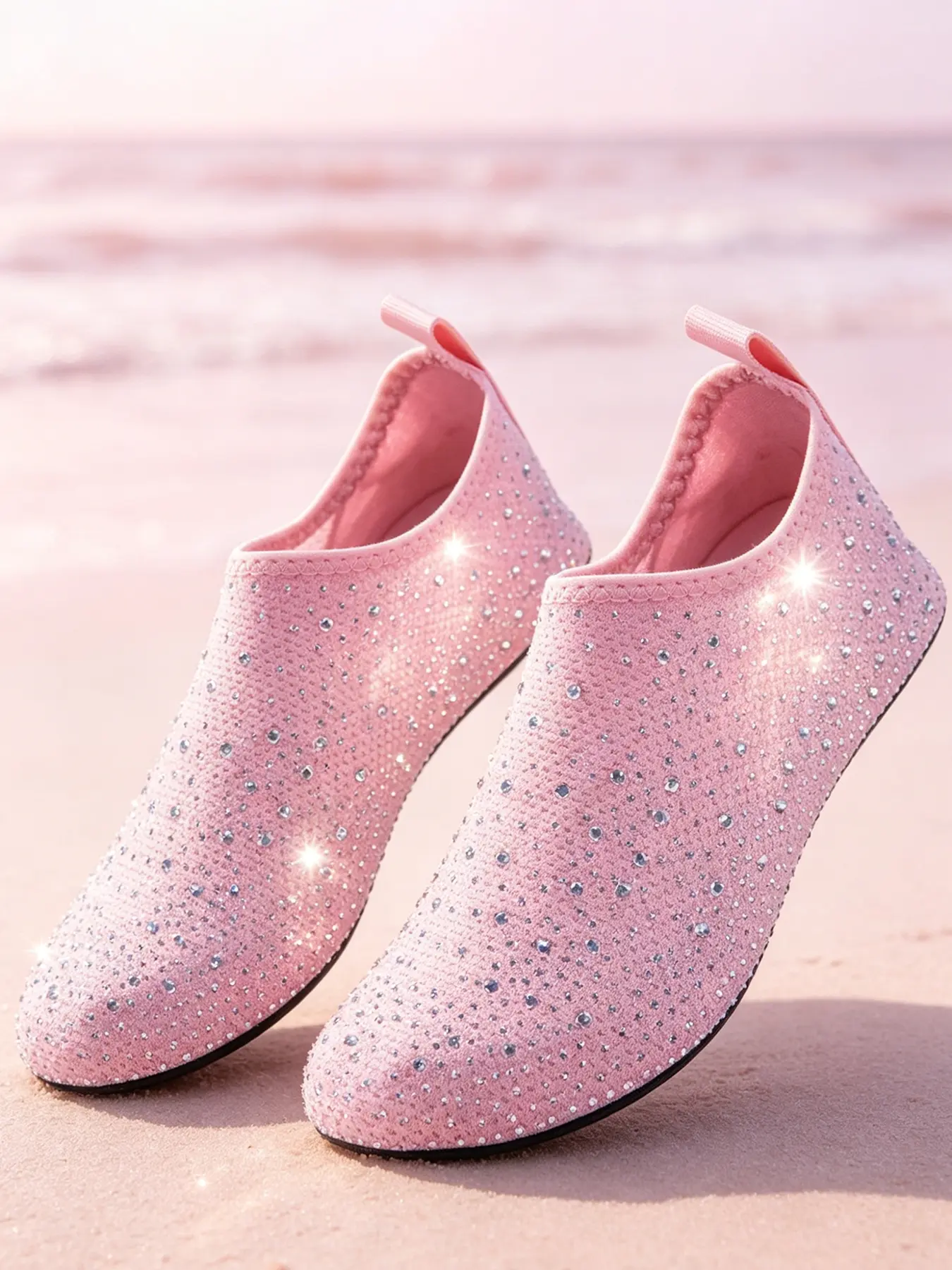 Women Sparkly Rhinestone Water Shoes, Quick Dry Non Slip Aqua Socks, Stretchy Breathable Barefoot Beach Swim Pool Yoga Surfing Shoes with Shiny Crystals, Swimming Shoes