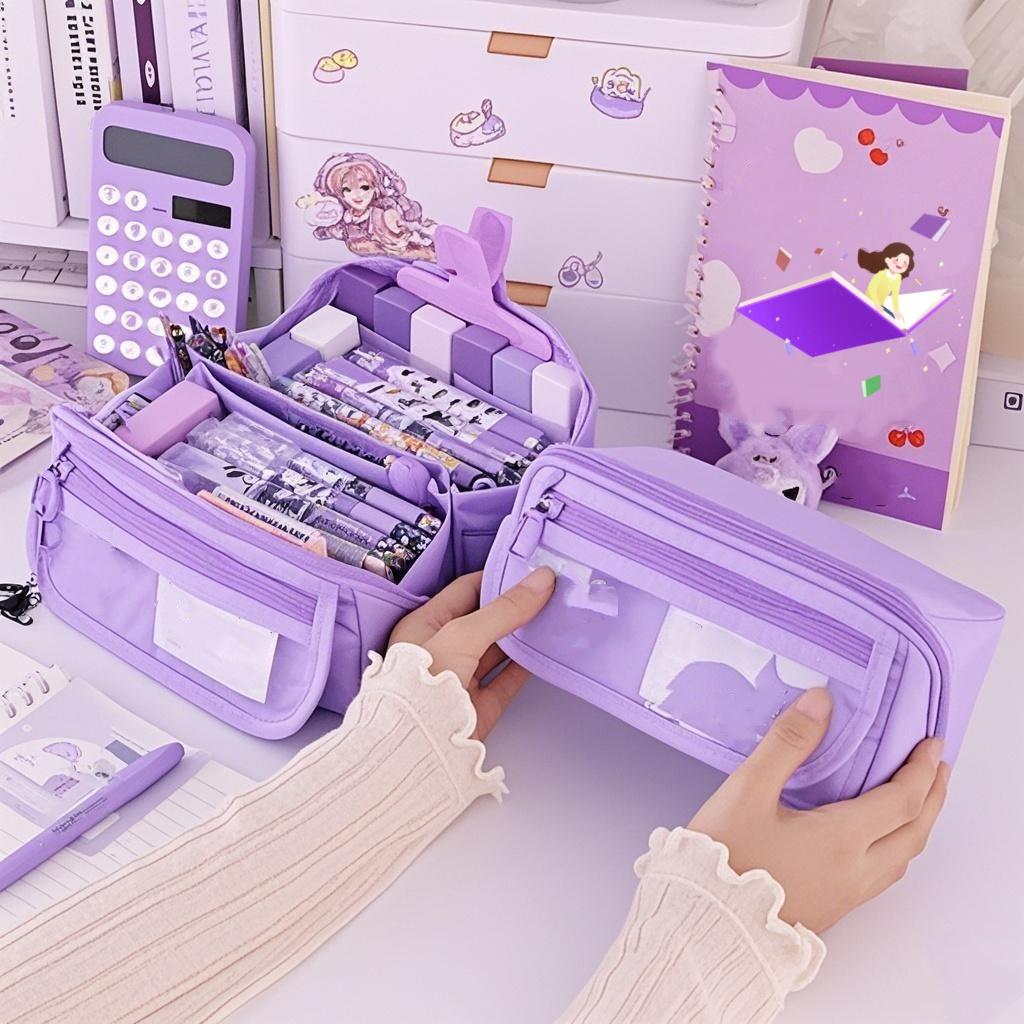 Large Capacity Canvas Pencil Case, Simple Handheld Stationery Box for Office School Men Women, Portable Makeup Bag, Ideal Back-To-School Gift