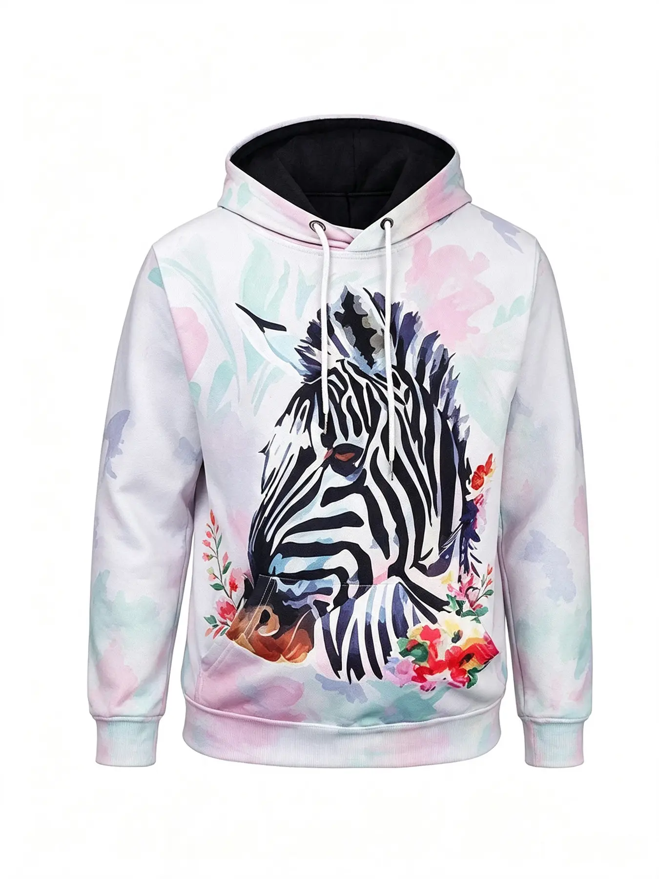 Watercolor Floral Zebra Print Loose Hoodie with Gentle Gradient Base