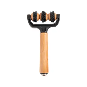 Wooden Waist Soft Gel Roller Massager, Three-Wheel Rolling Massage Tool, Full Body Acupoint Brush, Whole Body Rollers Massager Car