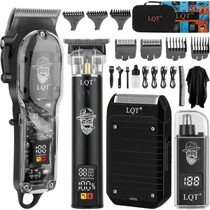 Professional Barber Kit Men, Cordless Hair Clipper, Trimmer & Shaver Set with LED Display, USB-C Rechargeable Battery,Low Noise,Grooming Gift Husband, Father, Boyfriend (Black)