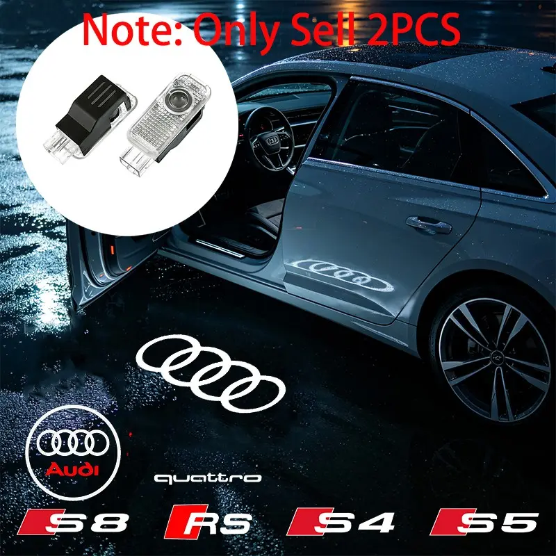 2Pcs For AUDI Sline A1 A3 8P 8L A4 A5 A6 A7 A8 TT Q3 Q5 Q7 Q8 S3 S4 S5 S6 S7 RS Quattro LED Car Door Projector Ghost Shadow Lamp Car Logo Welcome Light Accessories Led Car Lights