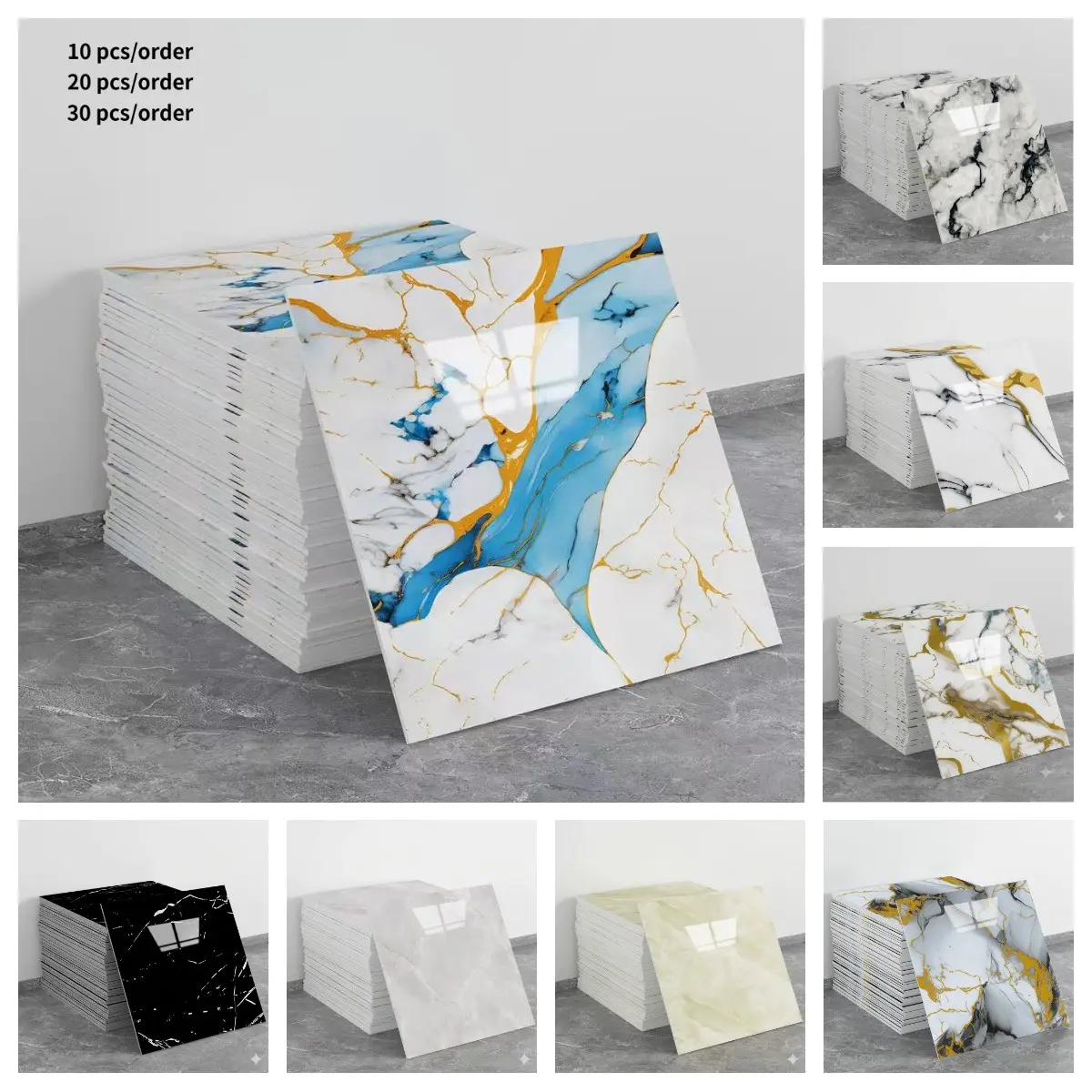 30-Pack Peel-and-Stick Marble Tile Stickers, Self-Adhesive Waterproof Wall Panels, for Bathroom, Kitchen, Living Room, TV Accent Walls