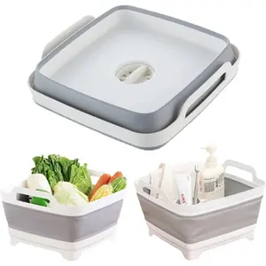 Collapsible Wash Basin & Portable Sink for Kitchen, Camping, RV - Multi-Use Foldable Dish Pan, Space-Saving Baby Bottle Washer, Storage Bin with Drain & Handle | BBQ Prep Tub