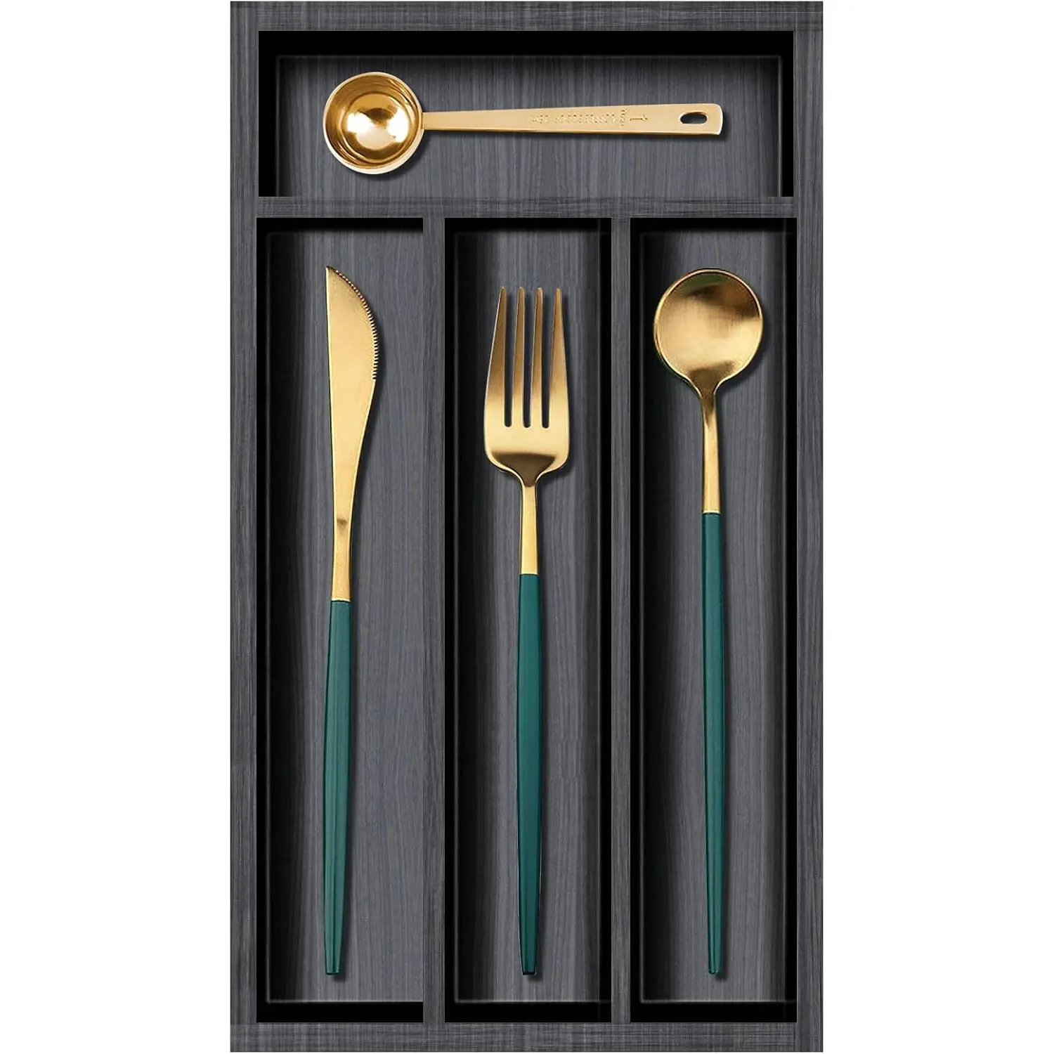 Small Silverware Organizer Narrow Wooden Cutlery Tray 12"x6.7" Spoon Kitchen Utensil Holder for Drawer Divider  Cutlery Drawer Organizers Storage Black  Silverware Tray Flatware Organizer