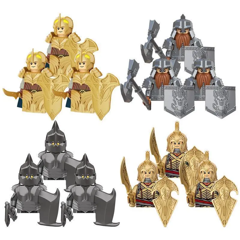 2026 Hot Lord of the Rings Building Blocks Set - 3pcs Elves, Orcs Army, Dwarf, Rohan Mini Action Toy Figures, Assemble Toys for Kids' Birthday Gifts