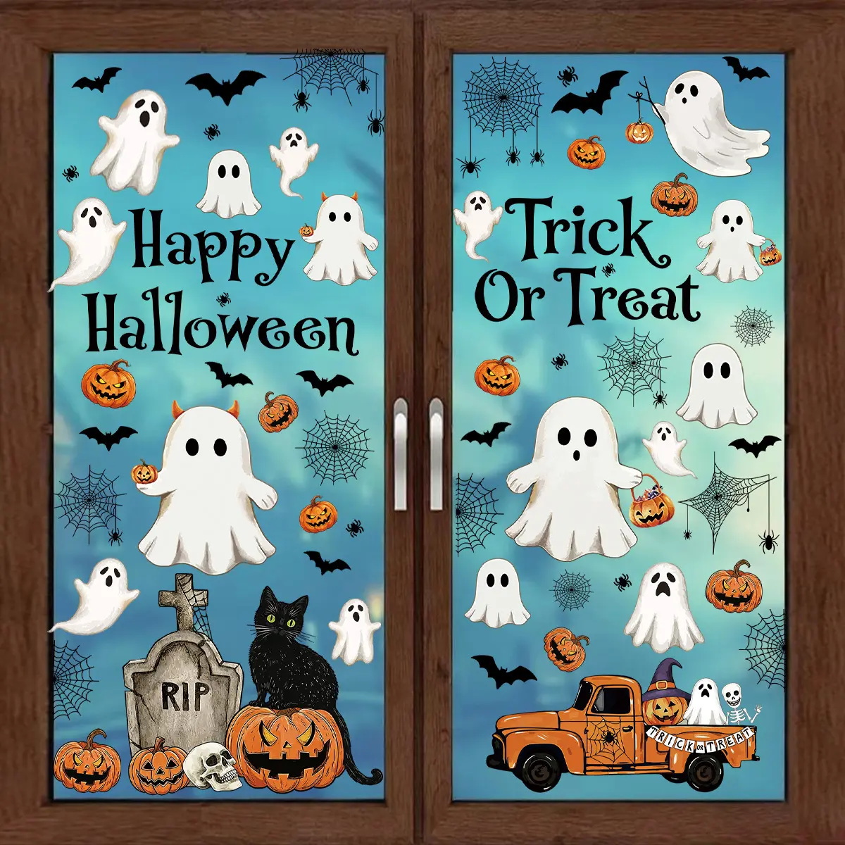 Cartoon Halloween Static Window Clings, Cute Q Version Ghost Pumpkin Bat Black Cat PVC Decor Decals, Reusable Static Glass Stickers, No Residue Holiday Ornaments, Wholesale Decor Supplies For Shop Window Home Glass Hallowe,B,A,Fest,Ch,Rose,Valen,alphabet,
