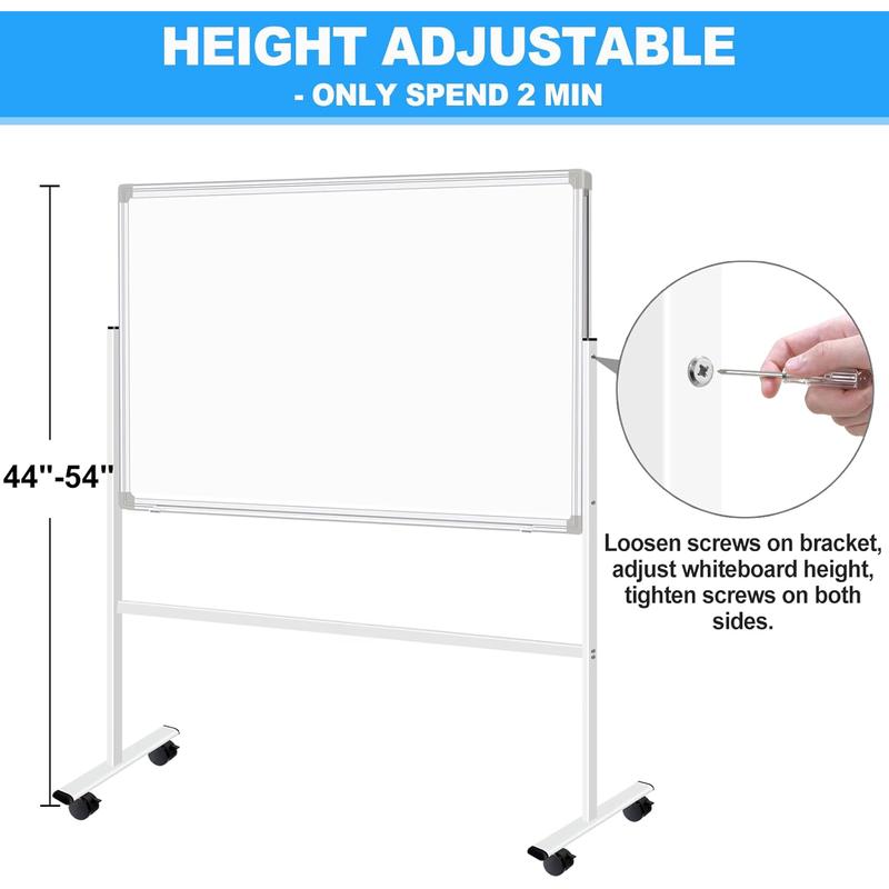 Dry Erase Board with Stand Double-Sided Mobile Whiteboard - 36"x24" Adjustable Height Rolling White Boards on Wheels for  & Adults