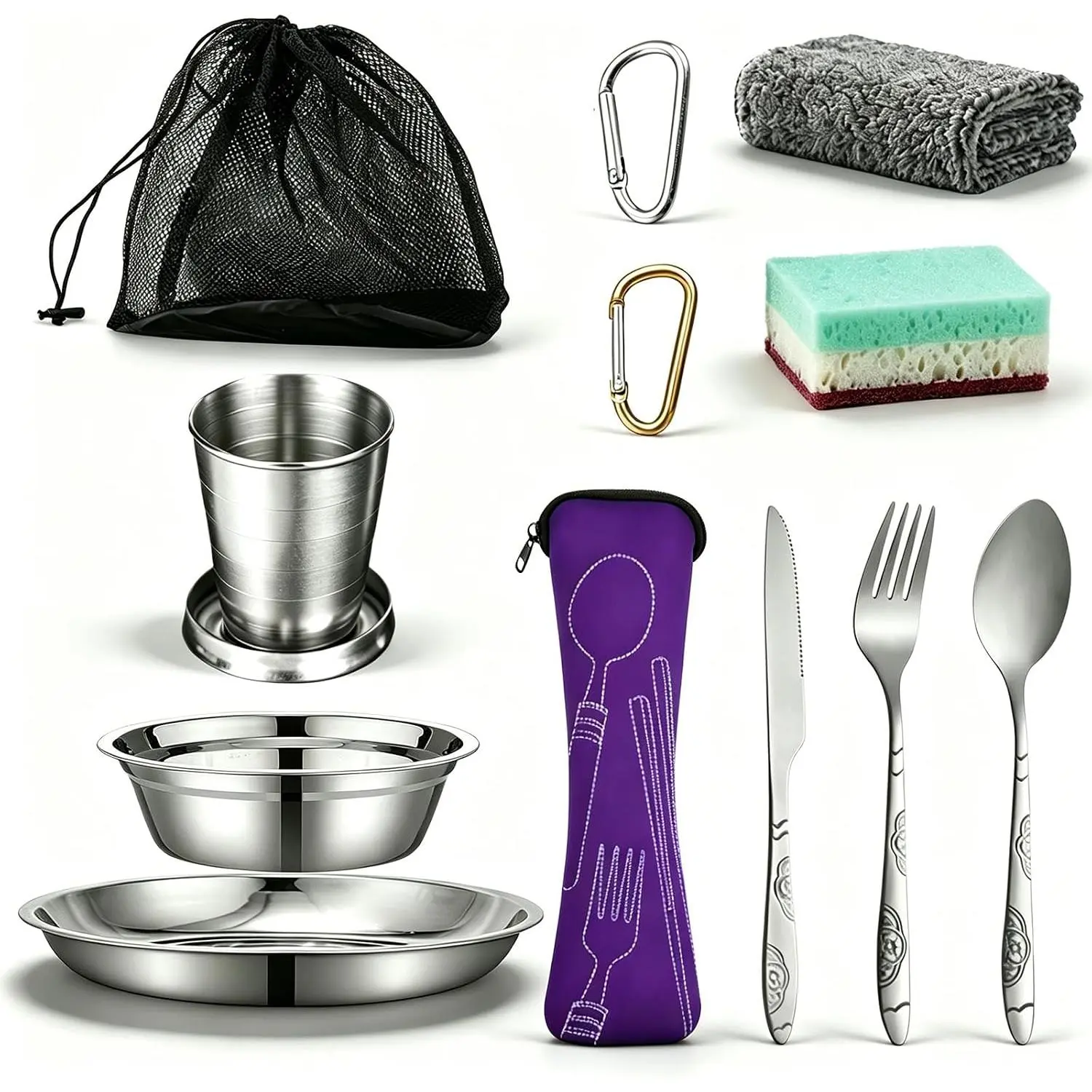 Stainless Steel Camping Mess Kit, Outdoor Camping Tableware Set