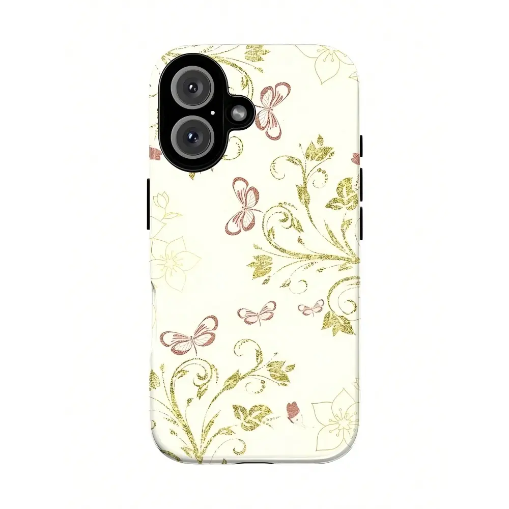 Retro Floral Aesthetics 2-In-1 Thick Phone Case – Elegant Flower, Musical Note, And Butterfly Pattern Protective Case. Suitable For Compatible Phones: 17, 17air, 16, 15, 14, 13, 12, 11, PRO MAX, X, XS, PLUS, And As Well As Galaxy S21/22/2