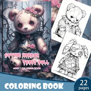 Gothic Horror Teddy Bear Coloring Book, Luxury Edition, Thick Paper, 22 Pages, 11.42 X 7.87 Inches, Perfect for Halloween and Valentine's Day Gifts