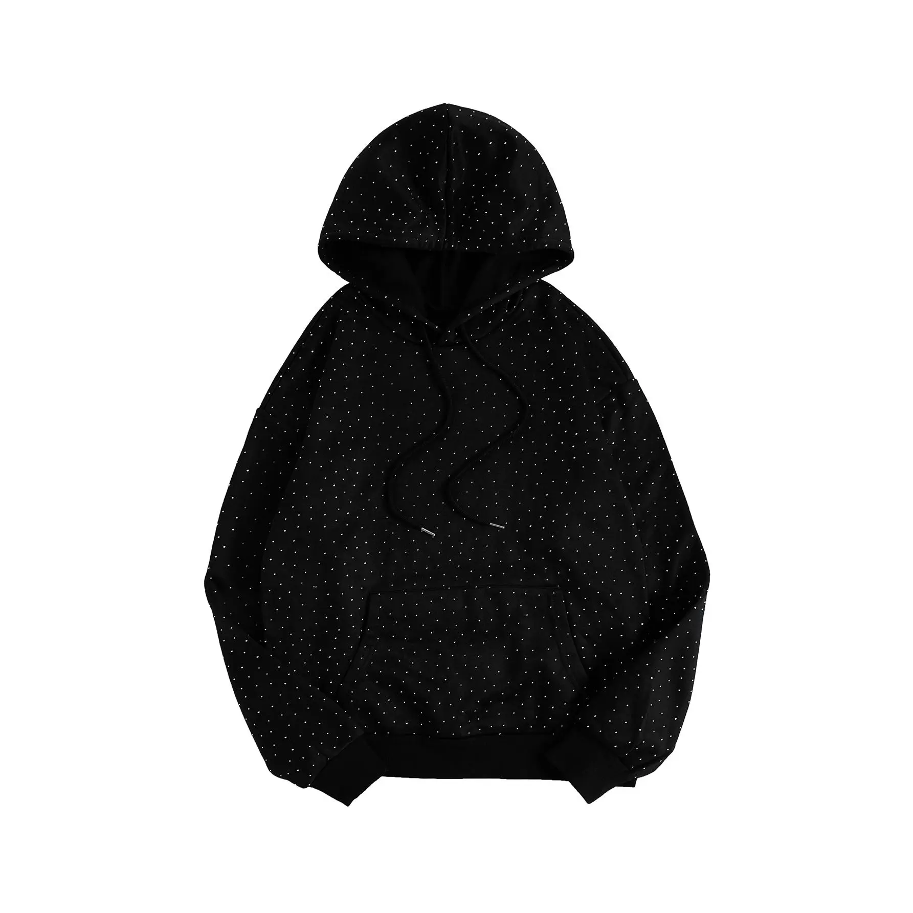Sparkly Rhinestone Embellished Women's Regular Hooded Long Sleeve Sweatshirt, Autumn/Winter Pullover Fall