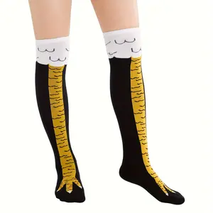 3 Pair of Funny Chicken Feet Men'S High-Top Athletic Socks, Thigh-High, Suitable for Fitness And Hip-Hop Competitions, Moisture-Wicking And Casual Wear, Cute Cartoon Patterns