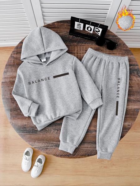 Boys' Fall Winter Casual Hoodie & Jogger Pants Set, Thick Fabric Fitted Design, Warm Sports Style for Kids Ages 6-8 Years Old, Clothes Kids