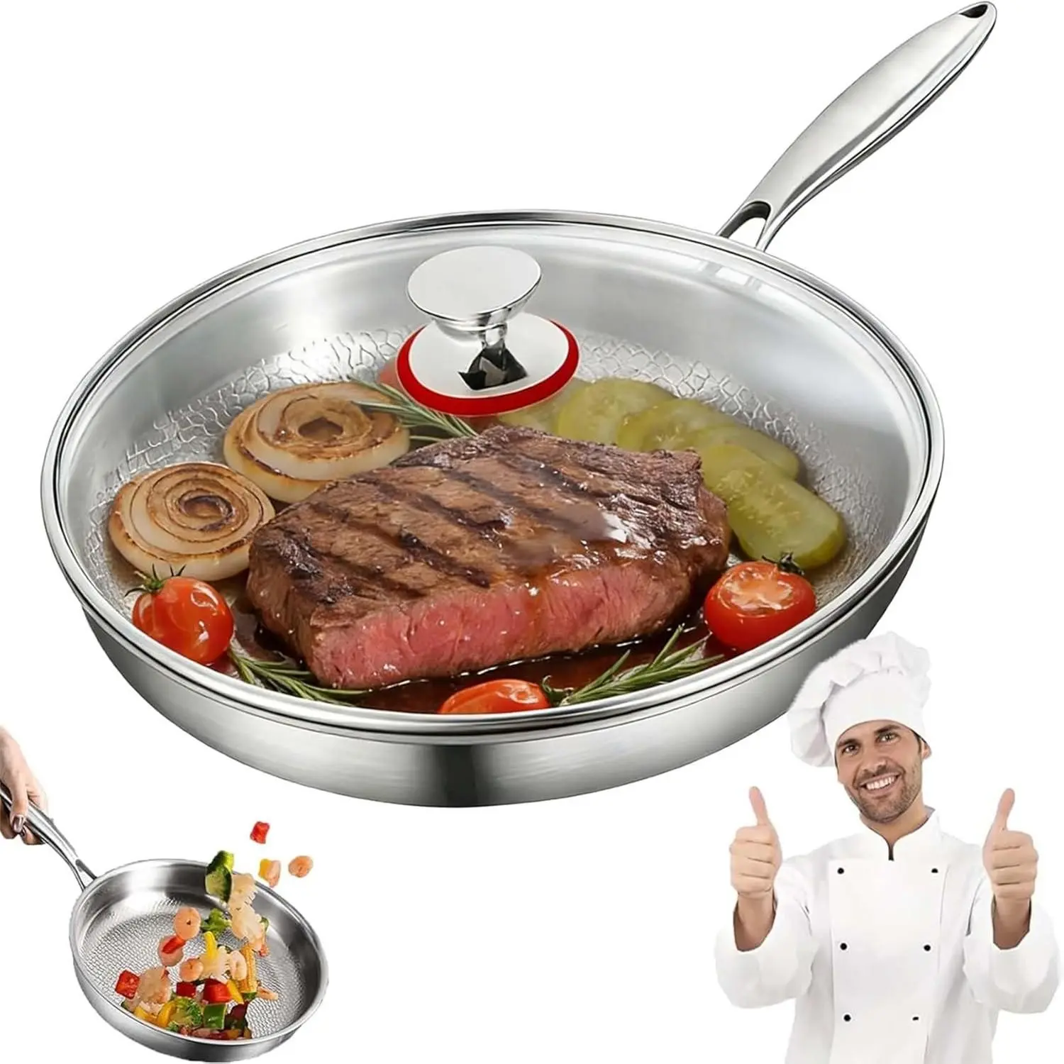 Professional-grade  titanium pot with lid, newly upgraded non-stick titanium cookware, ideal for cooking, ultra-durable, scratch-resistant, evenly heated frying pan, compatible with all stovetops