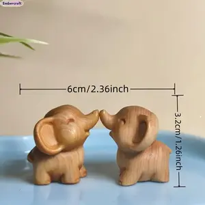 Fashion Accessory Set, 2-Piece Carved Wooden Elephant Sculpture - Decor Ornaments for Entryway, Ideal Gift