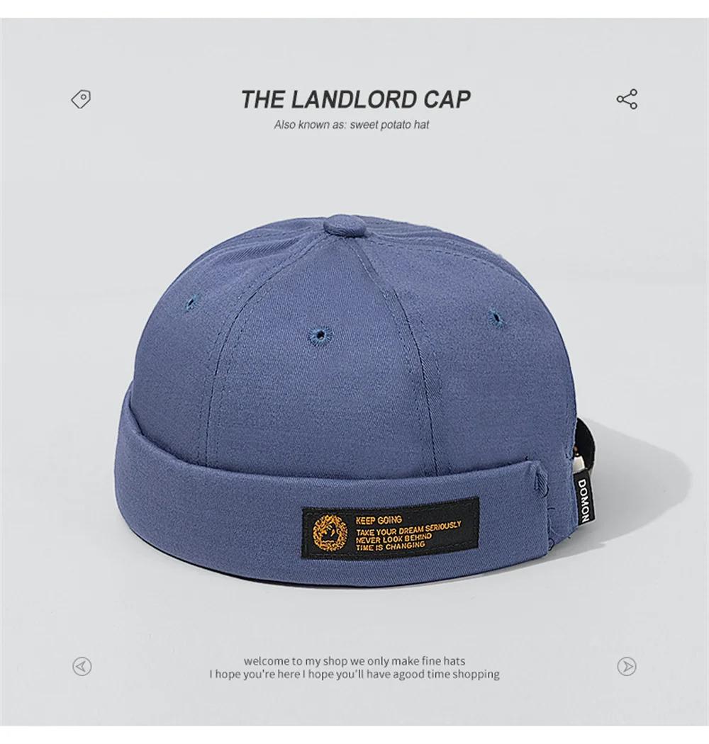 Retro Letter Label Brimless Caps Unisex Solid Color Beanie Men Women Summer Street Adjustable Docker Hats Melon Cap Hip Hop Cap