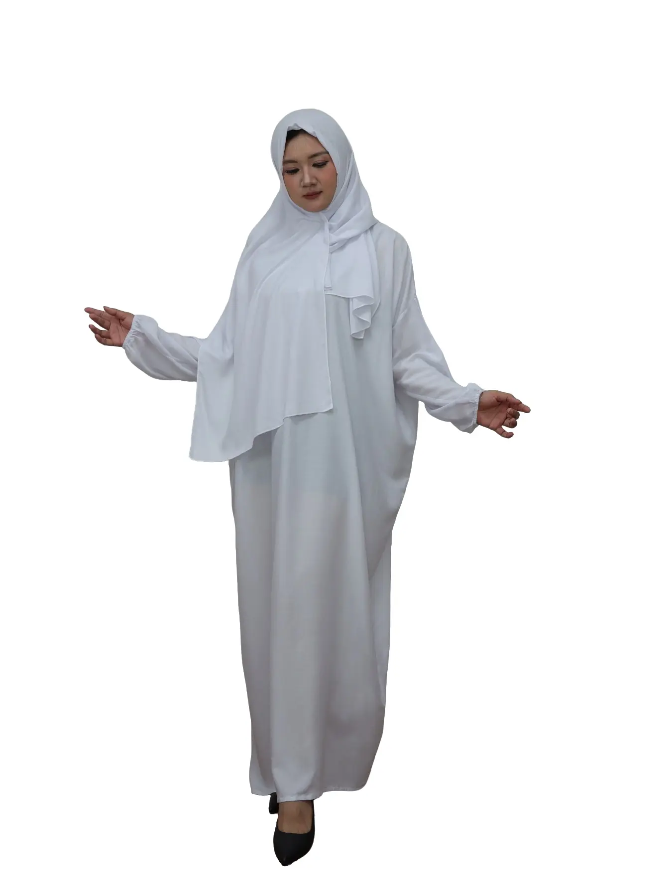 One-Piece Muslim Robe with Matching Headscarf, Loose-Fit Long Sleeve Abaya, Modest Home Prayer Dress, Eid