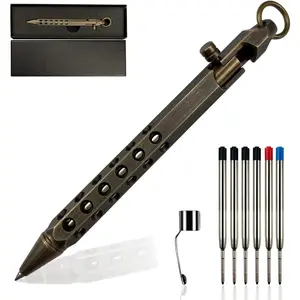 Bolt Action Pen, Solid Brass edc Pen Six- Pocket Metal  Pen with Refills and Clip Signature Pen for Business, Christmas, Birthday (Black)