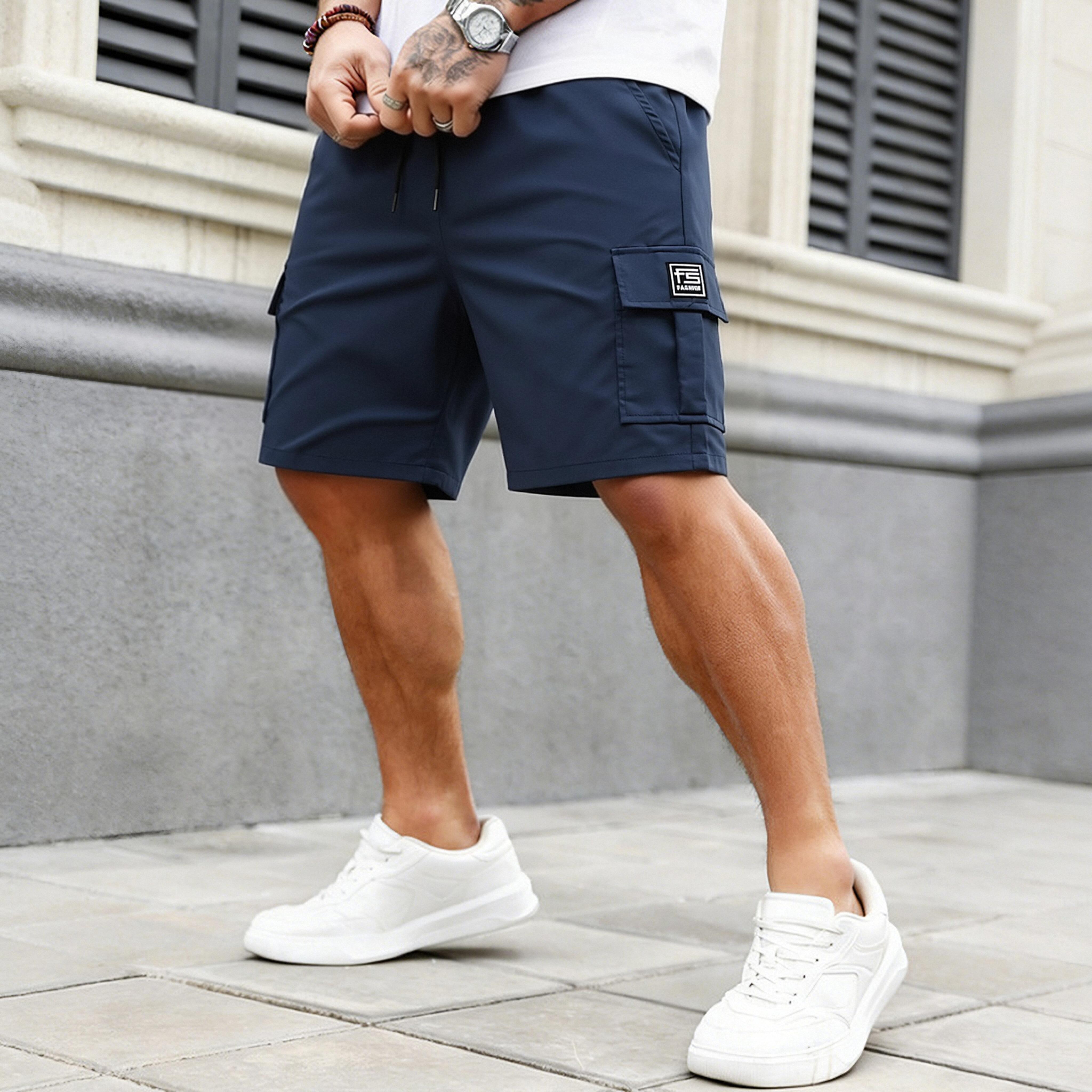 5-Pack Men’s Quick-Dry Cargo Shorts, Lightweight Multi-Pocket Casual Shorts with Elastic Drawstring Waist, Loose-Fit Work Shorts for Outdoor Hiking, Daily Commute & Streetwear Fashion, Men's Wear, Mid Waist