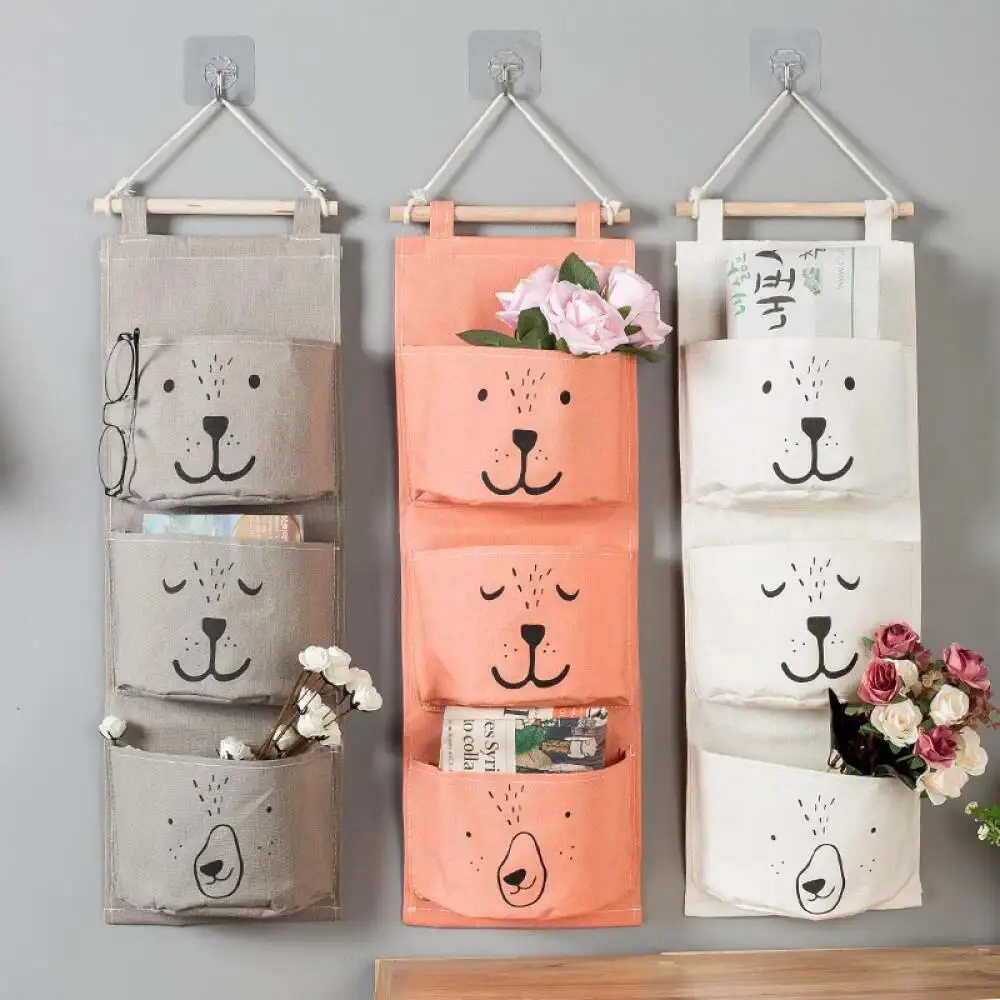 Hanging Storage Bag 3 Pockets Cute Wall Mounted Closet Organizer Clothes Waterproof  Bedroom Wall Hanging Hanging Bag Wardrobe