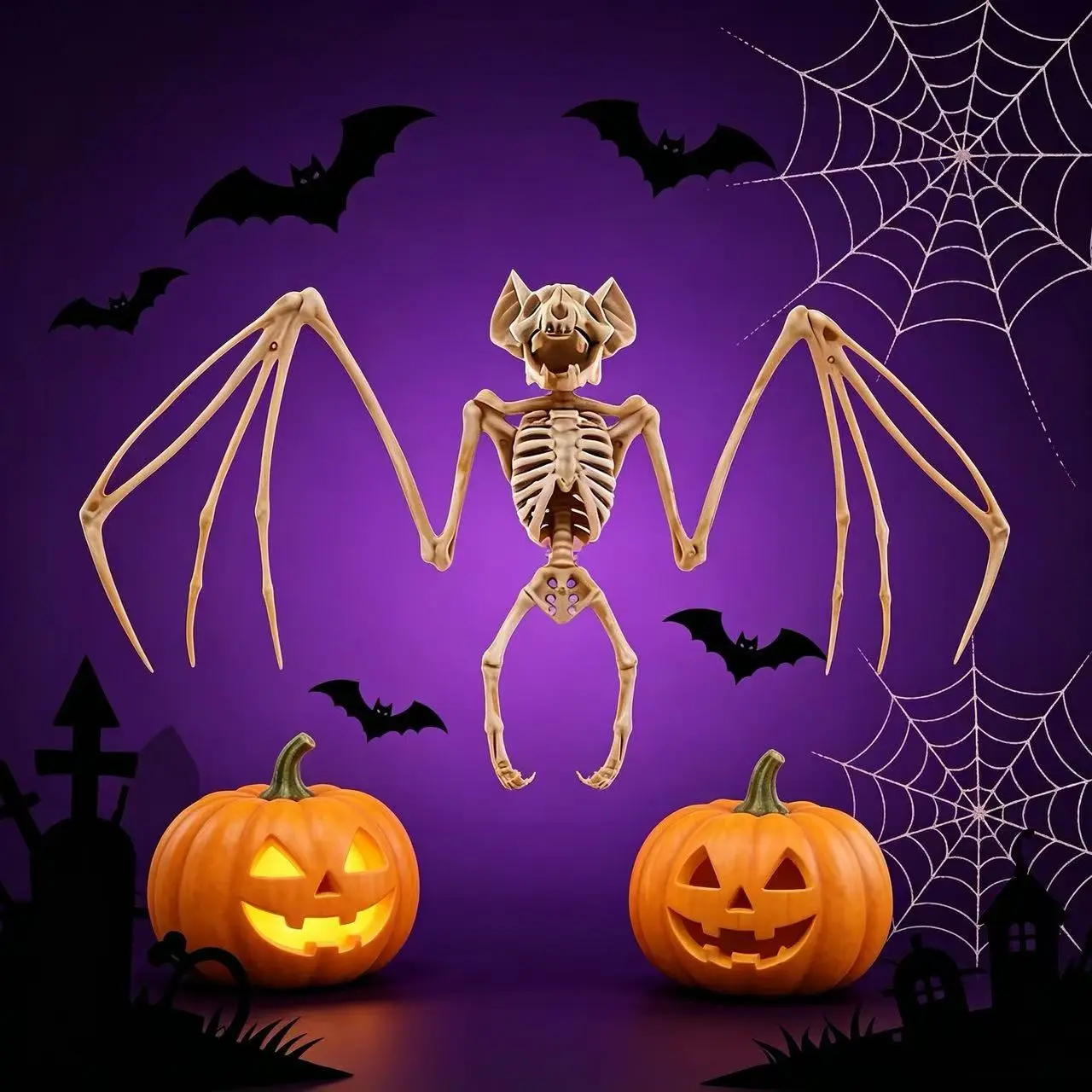 Halloween Bat Skull Skeleton Adjustable Animal Skeleton, Halloween Gift Funny Decoration Prank Fun Realistic Bat Joke Skeleton, Party Decor Supplies