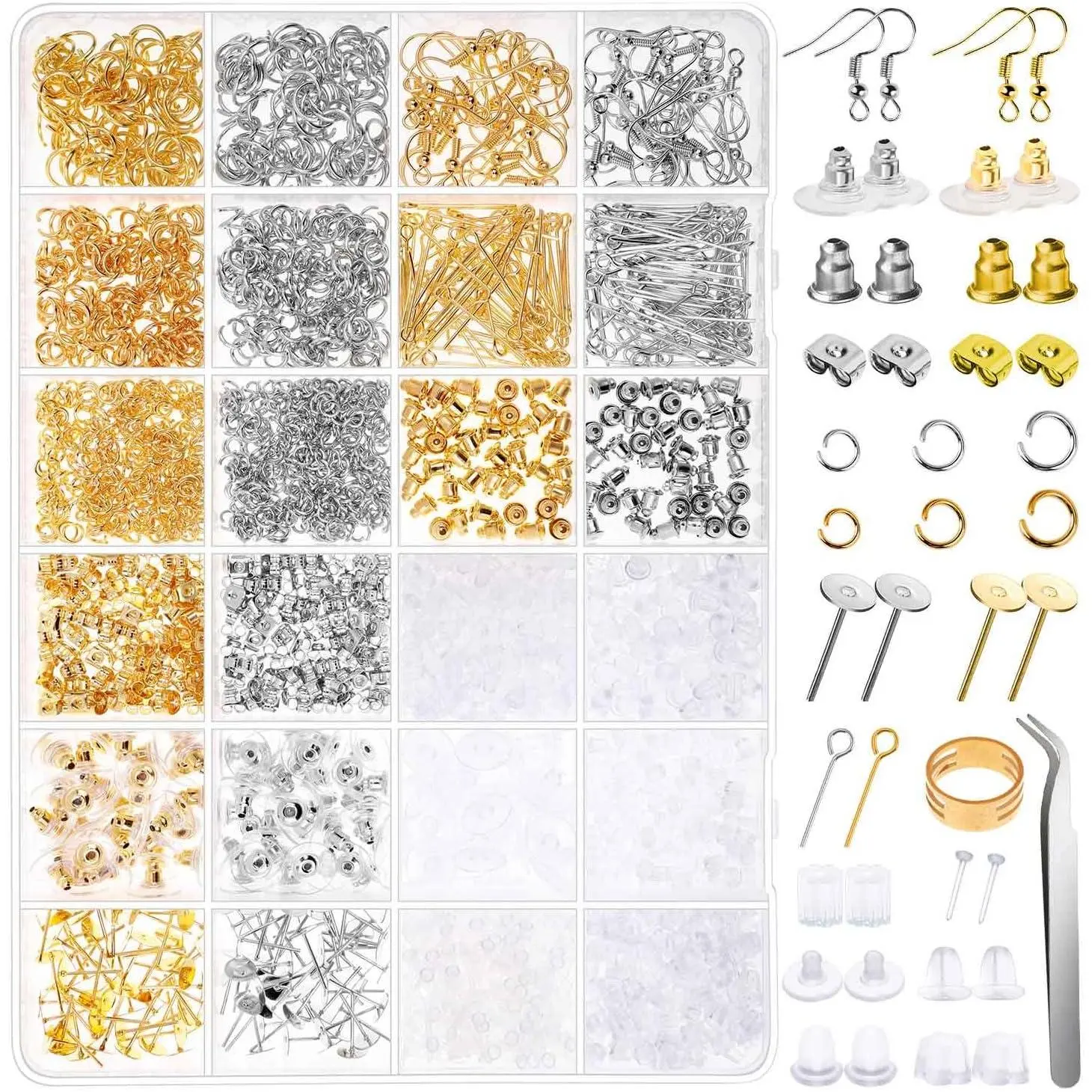 Earring Making Kit with Earring Hooks Findings, Earring Backs Posts, Jump Rings for  Making Supplies, 2320 count