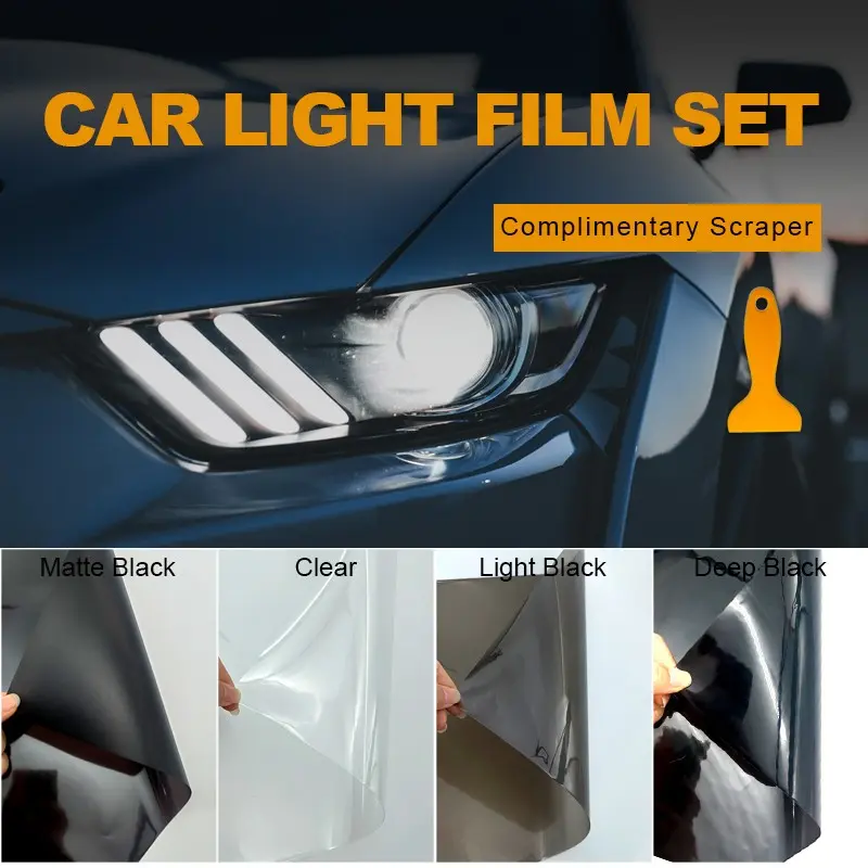 30x100cm Car Headlight Film with Scraper, Self-Adhesive Waterproof Scratch-Resistant Sticker for Car Front Tail Fog Lights, Motorcycle Headlights, Automotive Decals