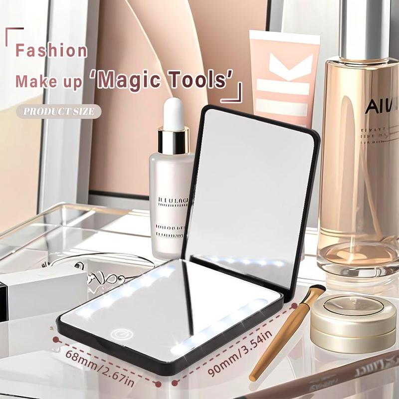 Rechargeable Pocket Mirror, LED Makeup Mirror with Light for Purse, Lighted Makeup Mirror, Double Sided 1X/2X Magnification Compact Vanity Mirror, Folding Small Portable Mirror